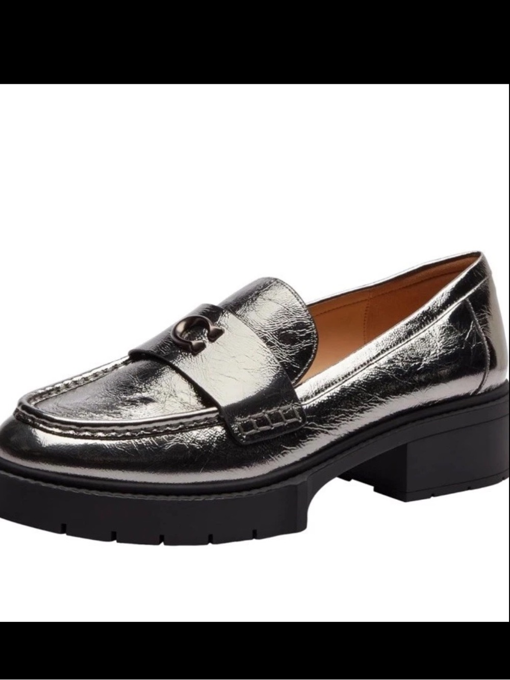 NIB COACH LEAH Crinkle Leather Lug Loafer Anthracite w/C Sz7B
